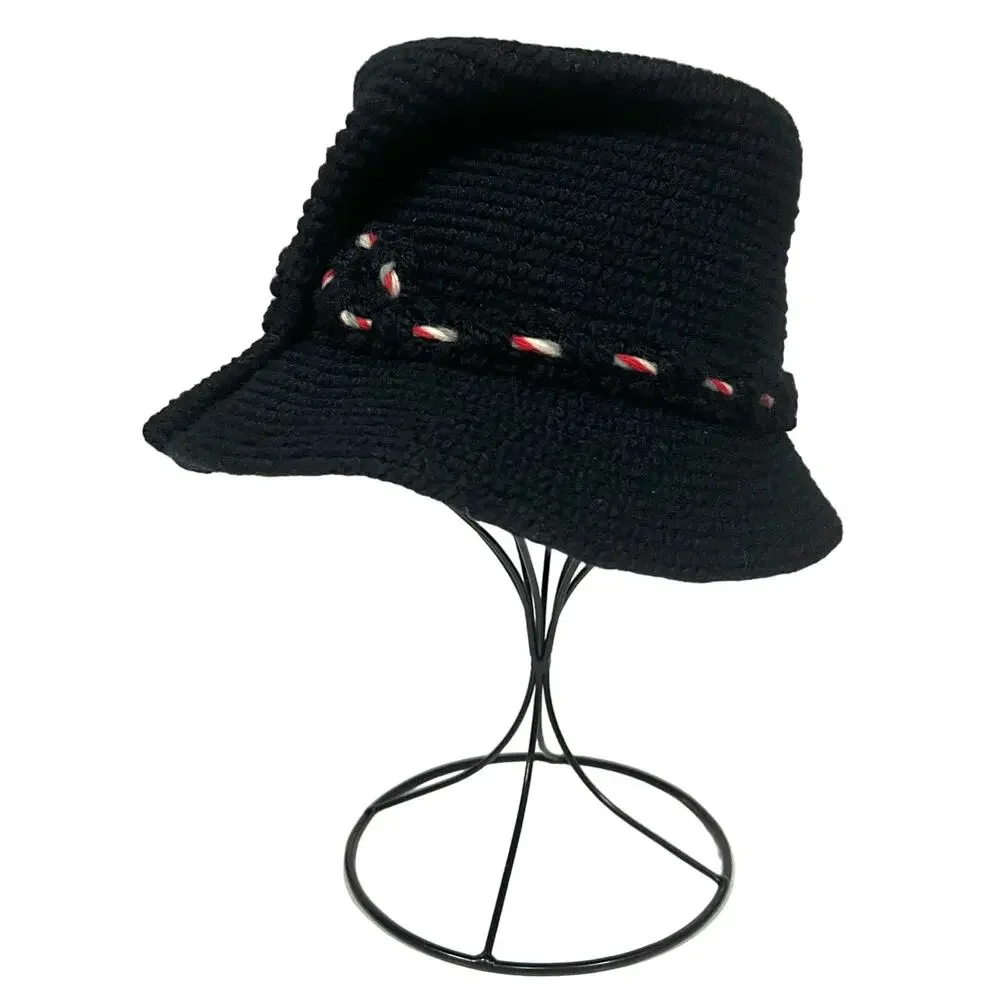Everitt Needlepoint Vintage Women’s Hat Fascinator Black Cloche Woven Rope Band